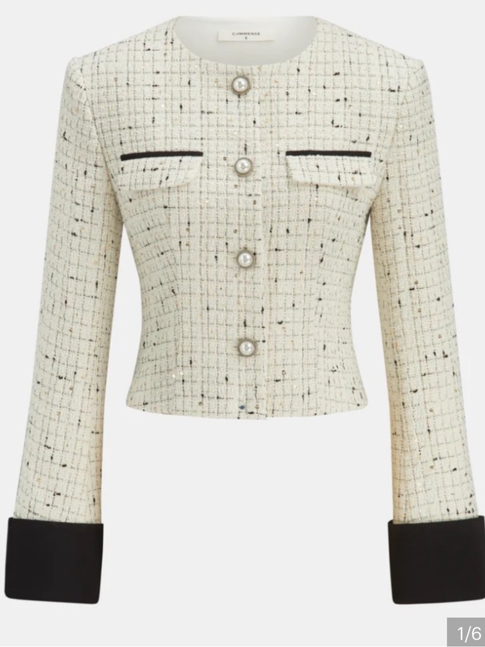 Commense Contrast Cuff Pearl Button
Tweed Jacket